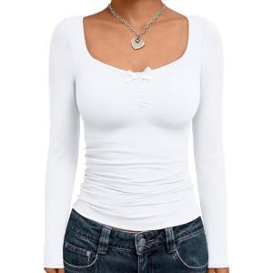 imageTrendy Queen Womens Long Sleeve Tops Going Out Top Trendy Cute Shirt Y2k Clothes Fashion Clothing Fall Outfits 2025White
