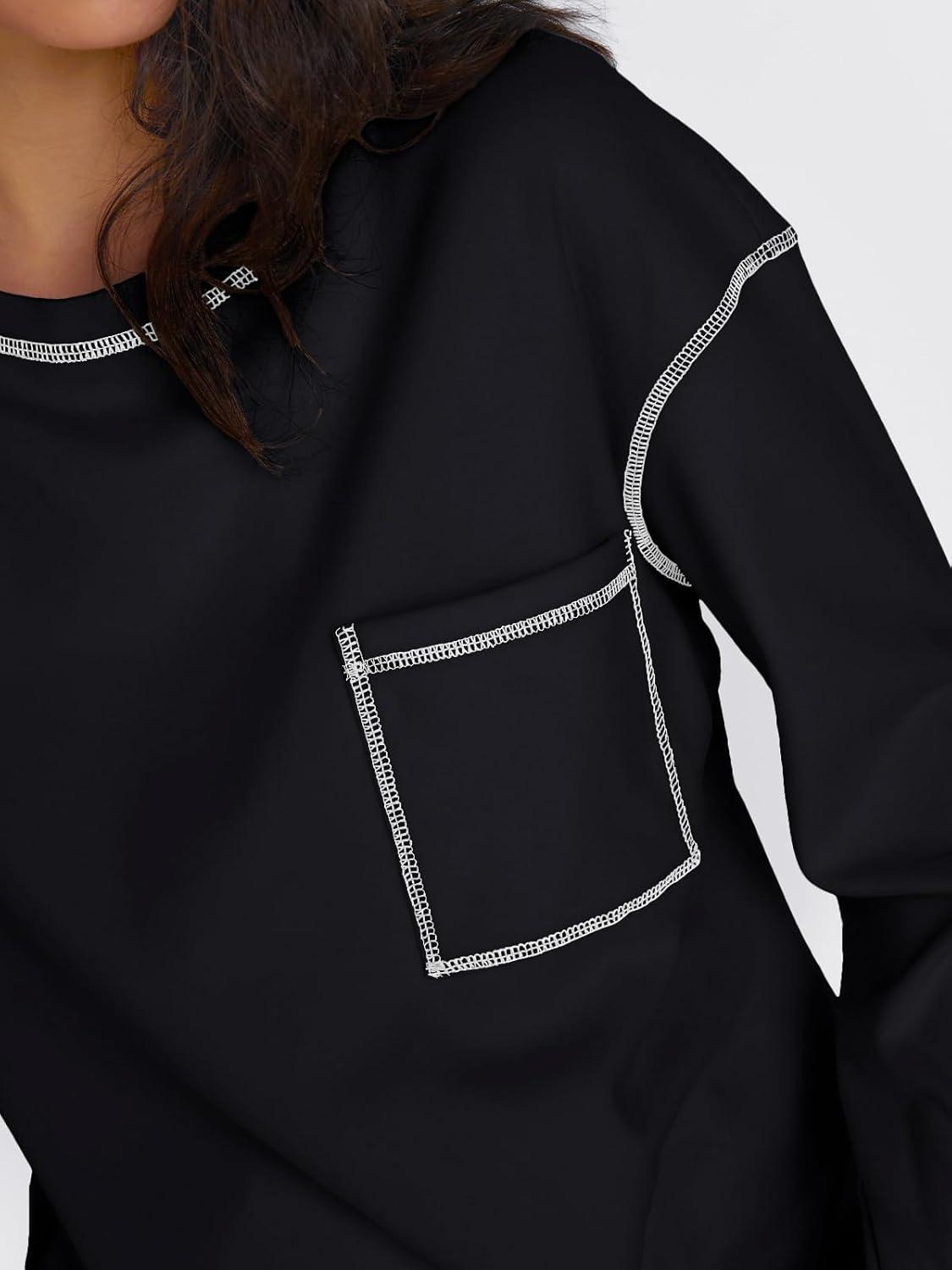 imageTrendy Queen Womens Crewneck Sweatshirts Long Sleeve Shirts Lightweight Sweaters Fall Tops Fashion Outfits 2025Black