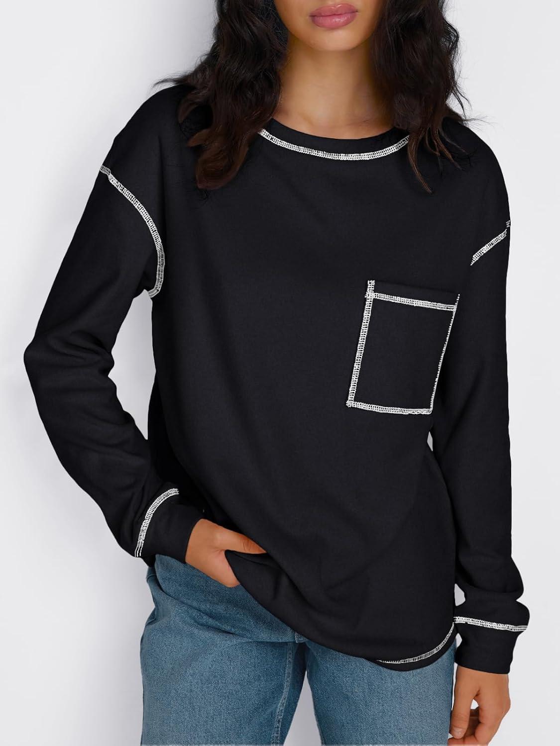 imageTrendy Queen Womens Crewneck Sweatshirts Long Sleeve Shirts Lightweight Sweaters Fall Tops Fashion Outfits 2025Black