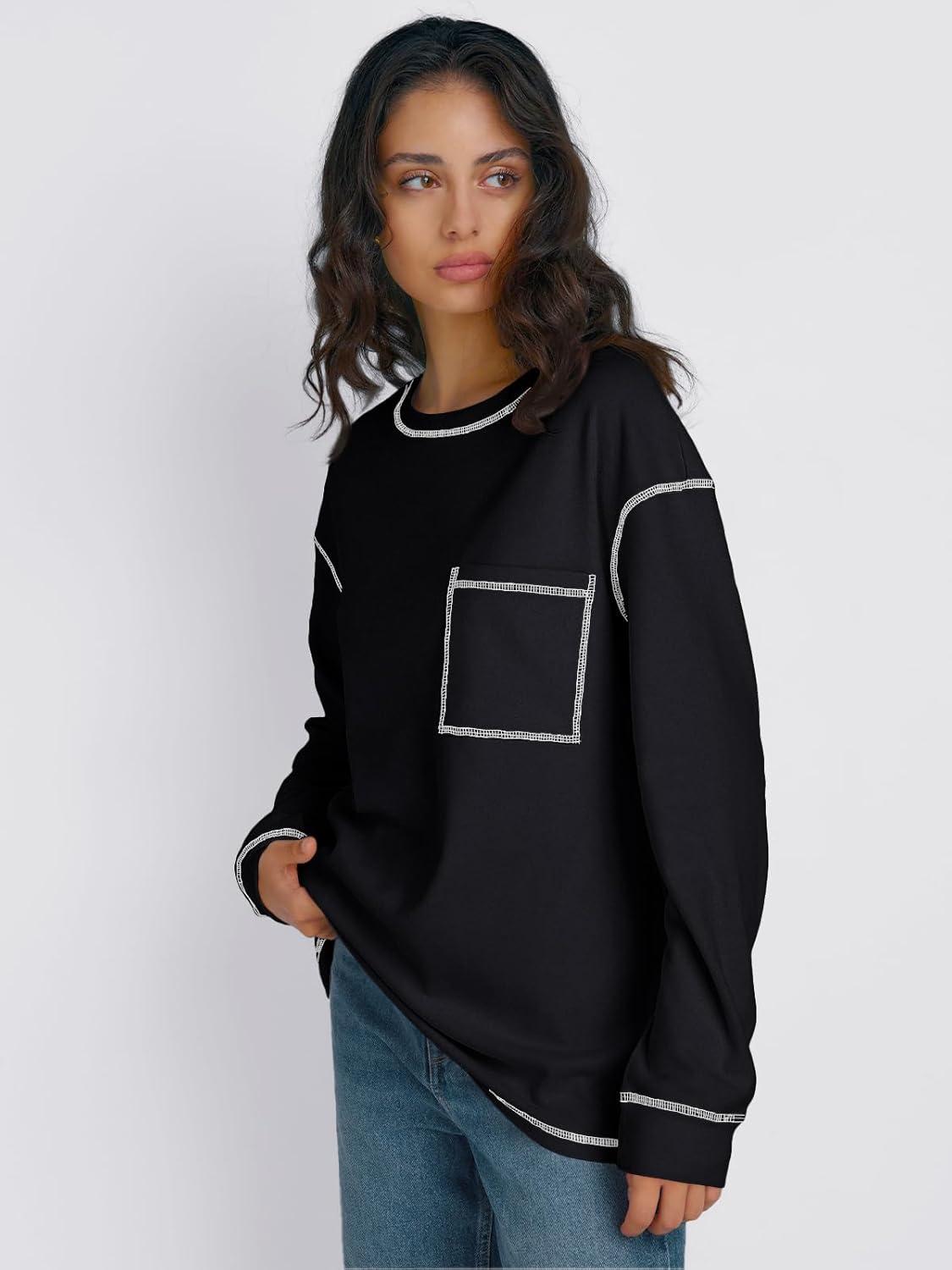 imageTrendy Queen Womens Crewneck Sweatshirts Long Sleeve Shirts Lightweight Sweaters Fall Tops Fashion Outfits 2025Black