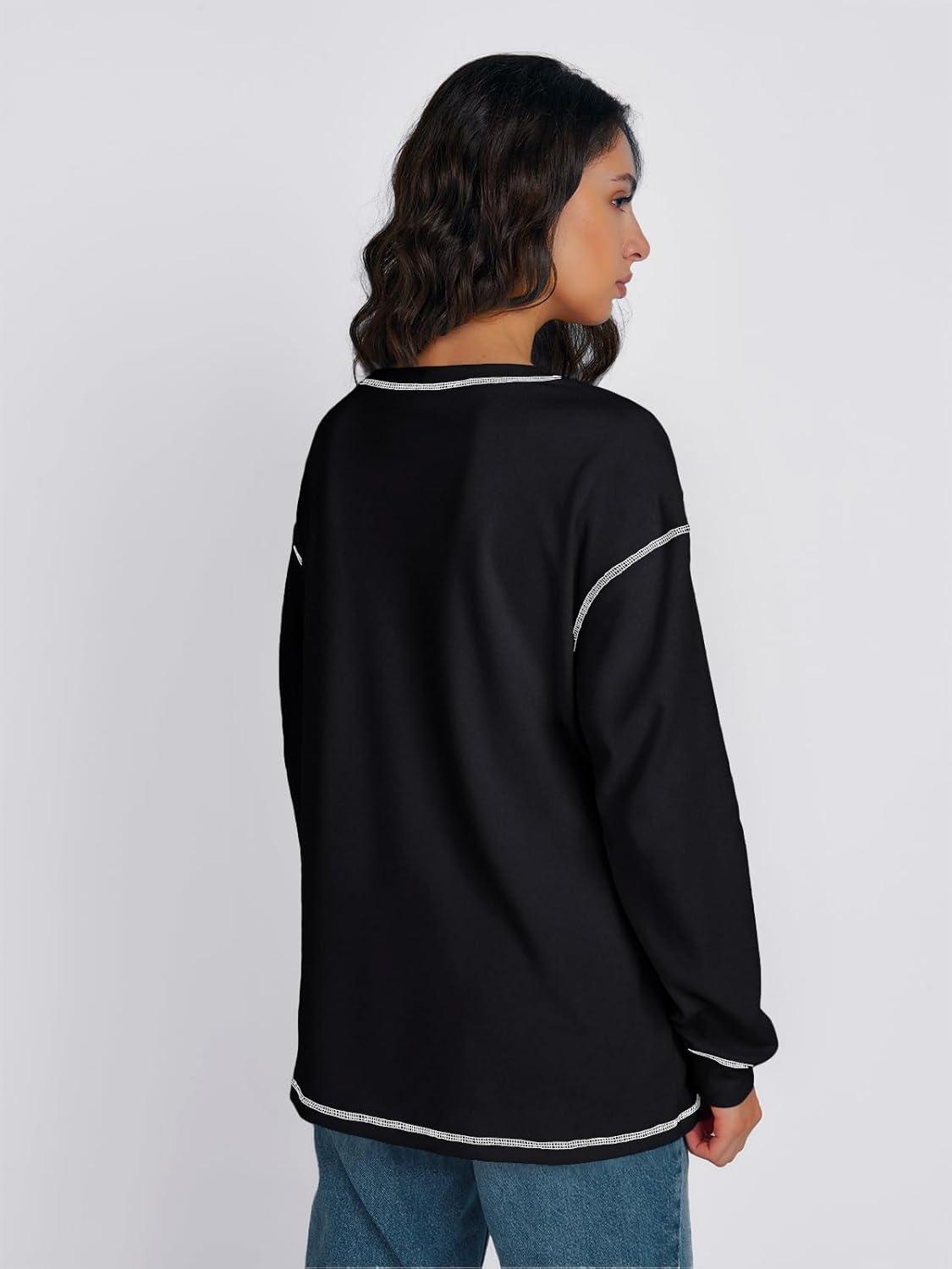 imageTrendy Queen Womens Crewneck Sweatshirts Long Sleeve Shirts Lightweight Sweaters Fall Tops Fashion Outfits 2025Black