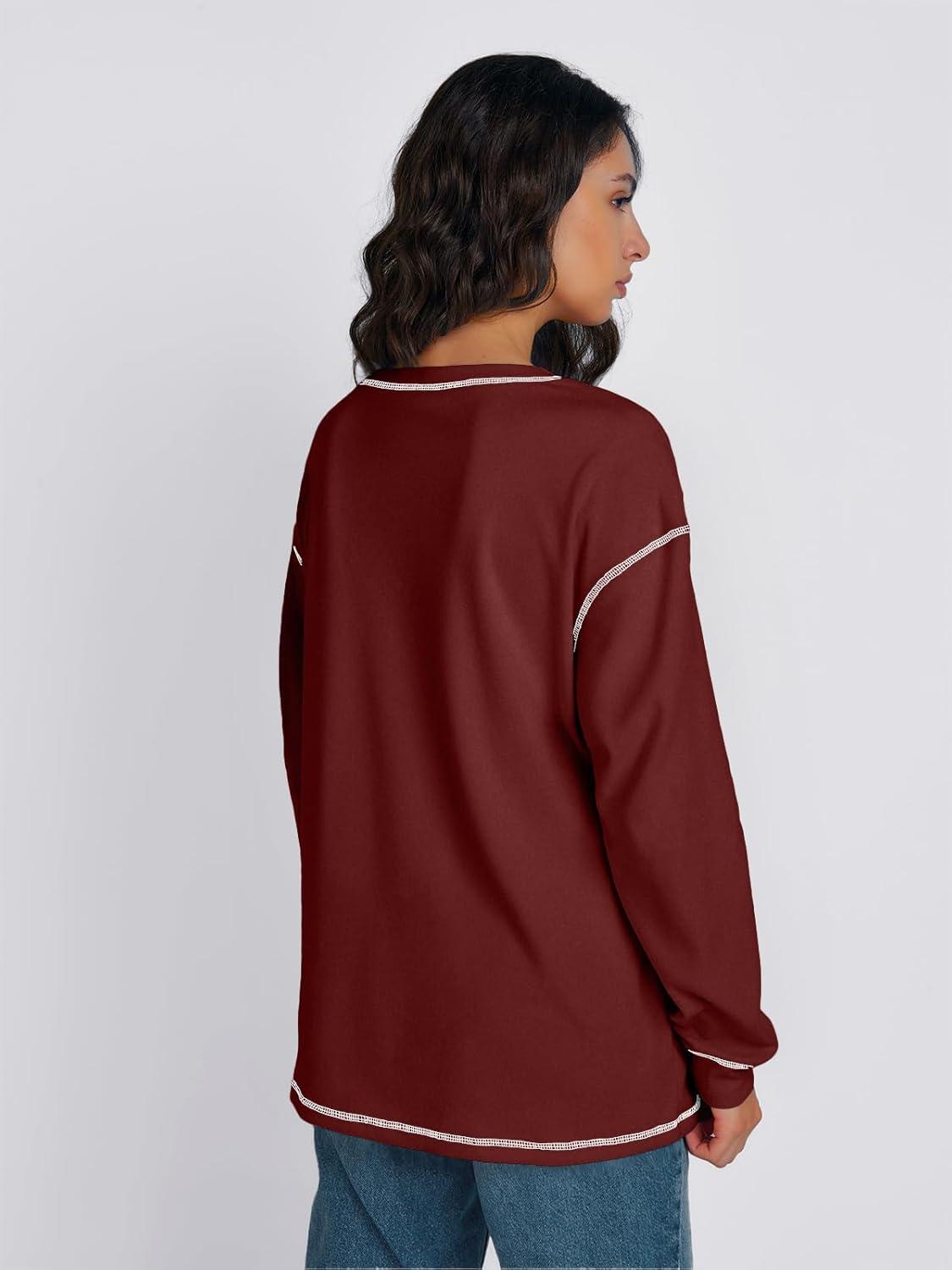imageTrendy Queen Womens Crewneck Sweatshirts Long Sleeve Shirts Lightweight Sweaters Fall Tops Fashion Outfits 2025Winered