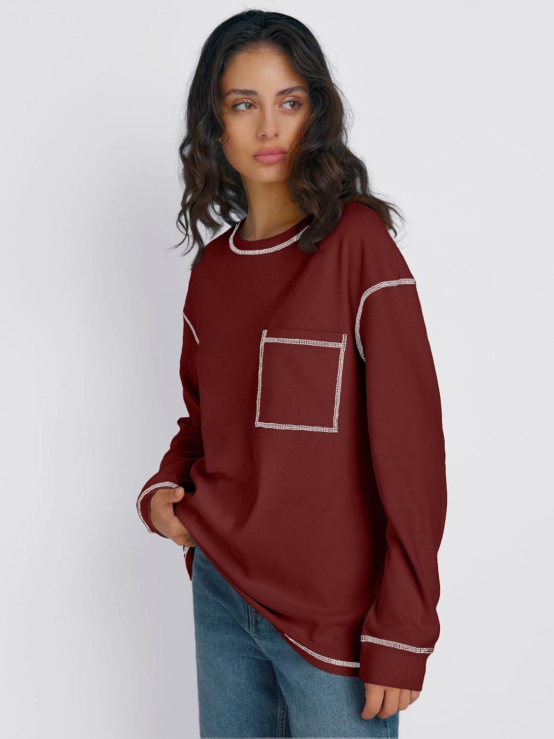 imageTrendy Queen Womens Crewneck Sweatshirts Long Sleeve Shirts Lightweight Sweaters Fall Tops Fashion Outfits 2025Winered