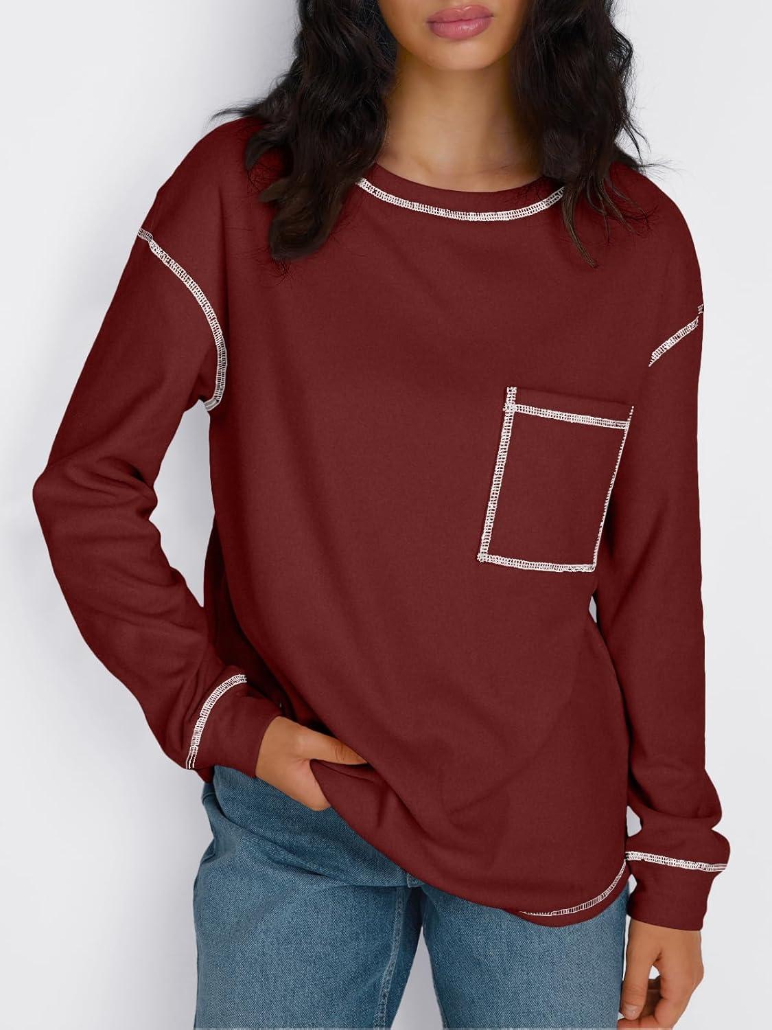imageTrendy Queen Womens Crewneck Sweatshirts Long Sleeve Shirts Lightweight Sweaters Fall Tops Fashion Outfits 2025Winered