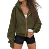 imageTrendy Queen Womens Zip Up Hoodies Fall Fashion Sweatshirt 2025 Clothes Y2K Cropped Jackets Cute Winter OutfitsArmygreen