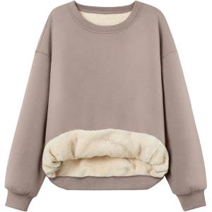 imageTrendy Queen Fleece Sherpa Lined Sweatshirts for Women 2025 Fall Fashion Winter Crewneck Pullover Hoodies Outfits ClothesCoffee Grey