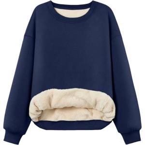 imageTrendy Queen Fleece Sherpa Lined Sweatshirts for Women 2025 Fall Fashion Winter Crewneck Pullover Hoodies Outfits ClothesNavy