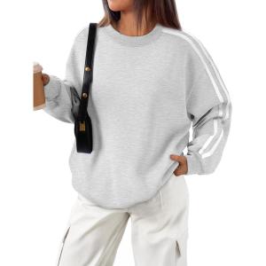 imageTrendy Queen Oversized Sweatshirt for Women Crewneck Fall Fashion Clothes 2025 Striped Sweater y2k Teen Girls OutfitsGrey
