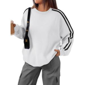 imageTrendy Queen Oversized Sweatshirt for Women Crewneck Fall Fashion Clothes 2025 Striped Sweater y2k Teen Girls OutfitsWhite