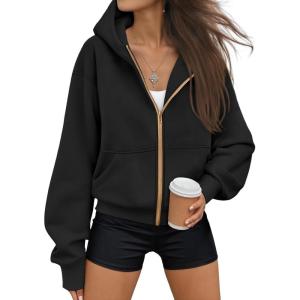 imageTrendy Queen Womens Zip Up Hoodies Fall Fashion Sweatshirt 2025 Clothes Y2K Cropped Jackets Cute Winter OutfitsBlack