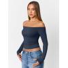 imageTrendy Queen Womens Long Sleeve Off The Shoulder Tops Going Out Cute Basic Y2K Fall Fashion 2025 Outfits ClothesNavy