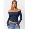 imageTrendy Queen Womens Long Sleeve Off The Shoulder Tops Going Out Cute Basic Y2K Fall Fashion 2025 Outfits ClothesNavy