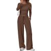 imageTrendy Queen Womens 2 Piece Matching Lounge Set Long Sleeve Slightly Crop Top Wide Leg Pants Casual SweatsuitCocoa