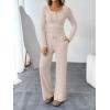 imageTrendy Queen Womens 2 Piece Matching Lounge Sets Fall Fashion Outfits Henley Neck Sweater Top Wide Leg Pants Sweat SuitsApricot