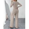 imageTrendy Queen Womens 2 Piece Matching Lounge Sets Fall Fashion Outfits Henley Neck Sweater Top Wide Leg Pants Sweat SuitsKhaki