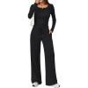imageTrendy Queen Womens 2 Piece Matching Lounge Sets Fall Fashion Outfits Henley Neck Sweater Top Wide Leg Pants Sweat SuitsBlack