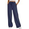 imageTrendy Queen Womens Wide Leg Sweatpants High Waisted Baggy Lounge Pants Drawstring Athletic Flared Joggers with PocketsNavy