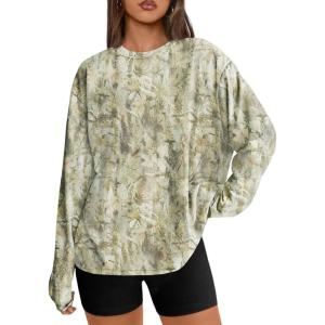 imageTrendy Queen Womens Oversized Long Sleeve T Shirts 2025 Basic Crewneck Tee Fall Tops Casual Workout Y2K ClothesCamolightgreen
