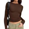 imageTrendy Queen Womens Long Sleeve T Shirts Fall Fashion 2025 Basic Crop Tops Going Out Outfits Y2k ClothesChocolate