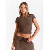 imageTrendy Queen 2 Piece Matching Summer Sweatsuit Lounge Set Womens Wide Leg Pants Side Ruching Crop Top SetsCocoa