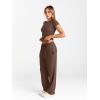 imageTrendy Queen 2 Piece Matching Summer Sweatsuit Lounge Set Womens Wide Leg Pants Side Ruching Crop Top SetsCocoa