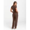 imageTrendy Queen 2 Piece Matching Summer Sweatsuit Lounge Set Womens Wide Leg Pants Side Ruching Crop Top SetsCocoa