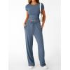 imageTrendy Queen 2 Piece Matching Summer Sweatsuit Lounge Set Womens Wide Leg Pants Side Ruching Crop Top SetsDusty Blue