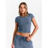 imageTrendy Queen 2 Piece Matching Summer Sweatsuit Lounge Set Womens Wide Leg Pants Side Ruching Crop Top SetsDusty Blue