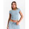 imageTrendy Queen 2 Piece Matching Summer Sweatsuit Lounge Set Womens Wide Leg Pants Side Ruching Crop Top SetsLight Blue