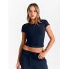 imageTrendy Queen 2 Piece Matching Summer Sweatsuit Lounge Set Womens Wide Leg Pants Side Ruching Crop Top SetsNavy