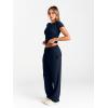 imageTrendy Queen 2 Piece Matching Summer Sweatsuit Lounge Set Womens Wide Leg Pants Side Ruching Crop Top SetsNavy