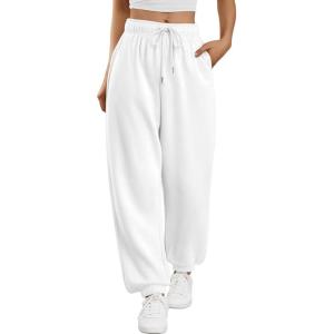 imageTrendy Queen Sweatpants Women Baggy Joggers with Pockets Lounge Comfy Barrel Pants Teens Cute Y2K Sports Fall Clothes 2025White