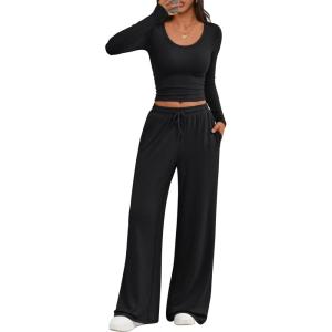 imageTrendy Queen Women 2 Piece Matching Lounge Sets Clothing Comfiest Wide Leg Pants 2025 Y2K Sweatsuits Fall Airport OutfitBlack