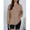 imageTrendy Queen Oversized Side Slit Tshirts for Women Long Sleeve Workout Tops Fall Fashion Gym Casual Tees Basic Y2K ClothesKhaki