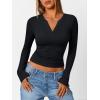 imageTrendy Queen Womens Long Sleeve Shirts V Neck Ribbed Knit Fall Tops Henley Teen Girls Basic Tee 2025Black