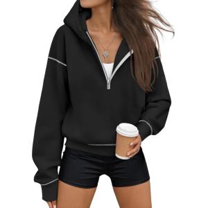 imageTrendy Queen Half Zip Pullover Cropped Hoodies for Women Y2k Cute Sweatshirts Jackets Fall Fashion 2025 Outfits ClothingBlack