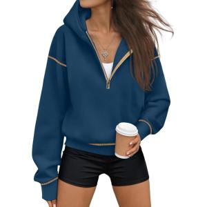 imageTrendy Queen Half Zip Pullover Cropped Hoodies for Women Y2k Cute Sweatshirts Jackets Fall Fashion 2025 Outfits ClothingDark Blue