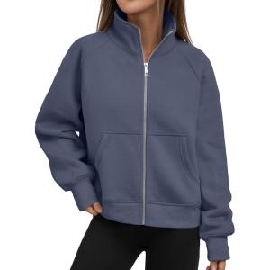 imageTrendy Queen Womens Sweatshirts Zip Up Hoodies Cropped Crewneck Pullover Casual Jackets Y2k Clothes Fall Fashion Outfits 2025Blue