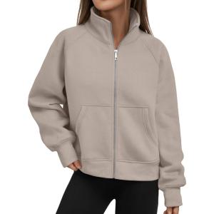imageTrendy Queen Womens Sweatshirts Zip Up Hoodies Cropped Crewneck Pullover Casual Jackets Y2k Clothes Fall Fashion Outfits 2025Coffeegrey