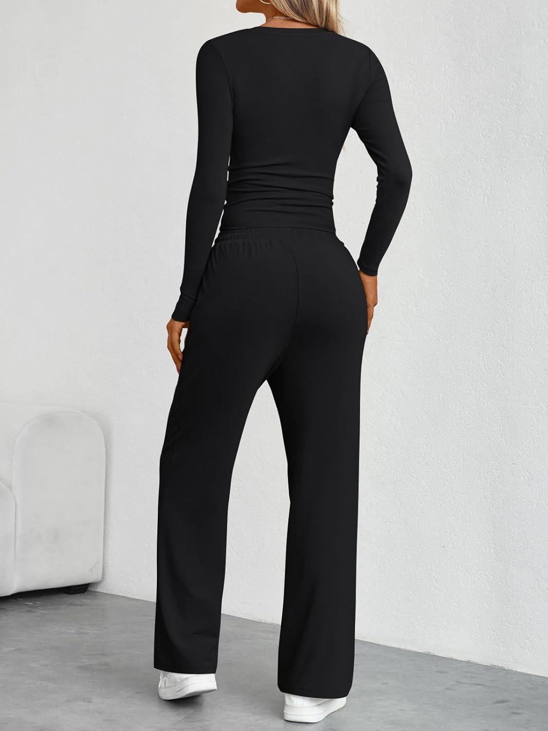 imageTrendy Queen Womens 2 Piece Lounge Sets Long SleeveBlack