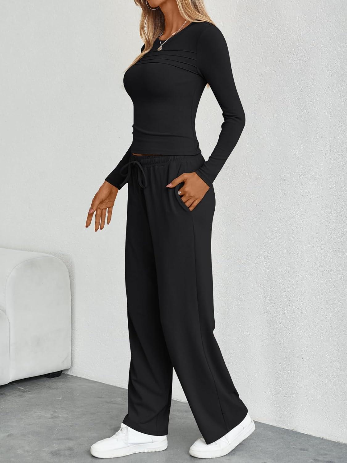 imageTrendy Queen Womens 2 Piece Lounge Sets Long SleeveBlack