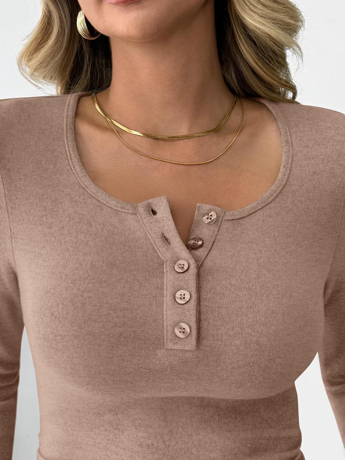 imageTrendy Queen Womens 2 Piece Matching Lounge Sets Fall Fashion Outfits Henley Neck Sweater Top Wide Leg Pants Sweat SuitsBrown