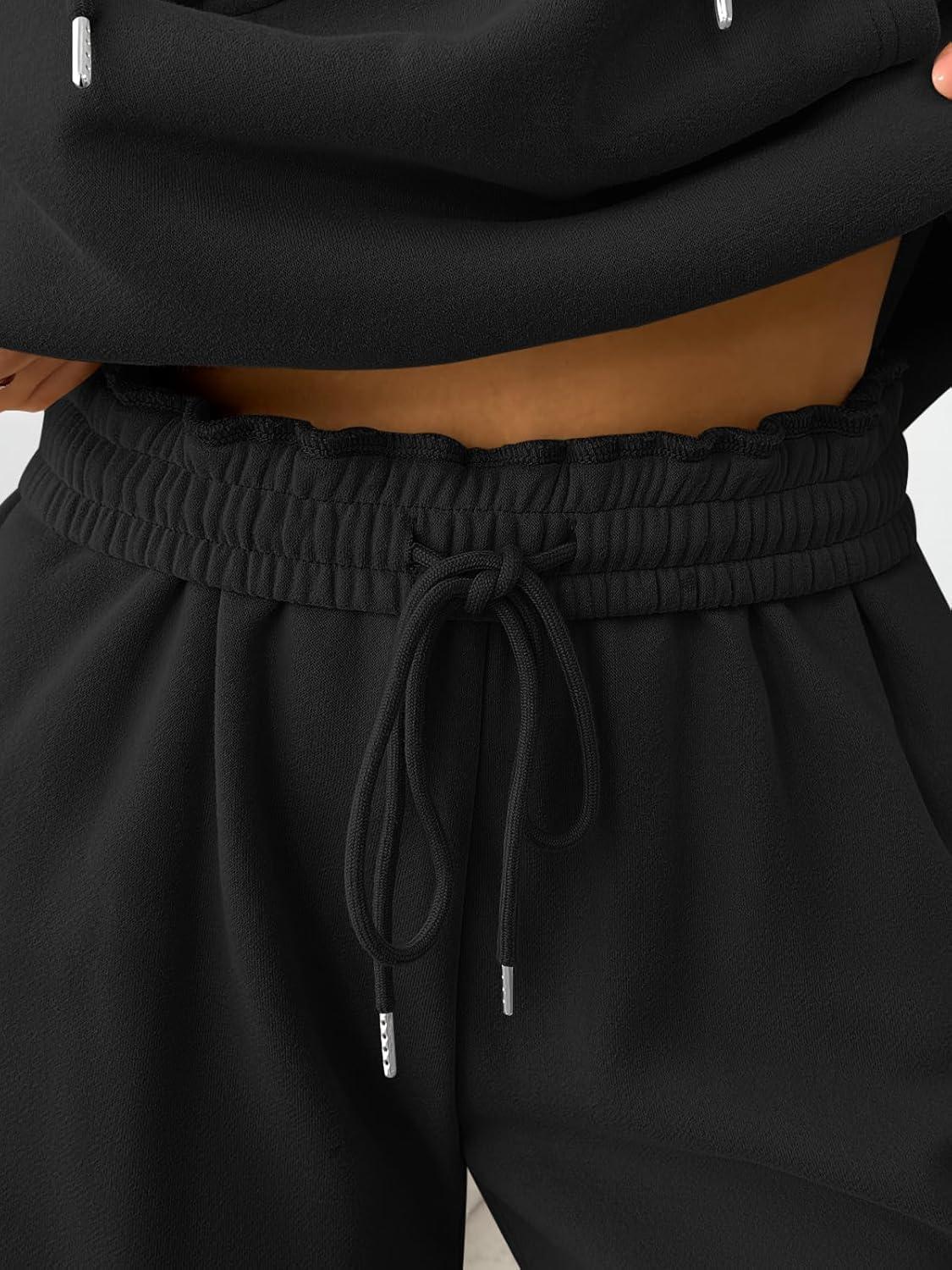 imageTrendy Queen Womens 2 Piece Outfits Lounge Fall Fashion Sets Oversized Sweatshirts Wide Leg Pants Sweatsuits Winter ClothesBlack