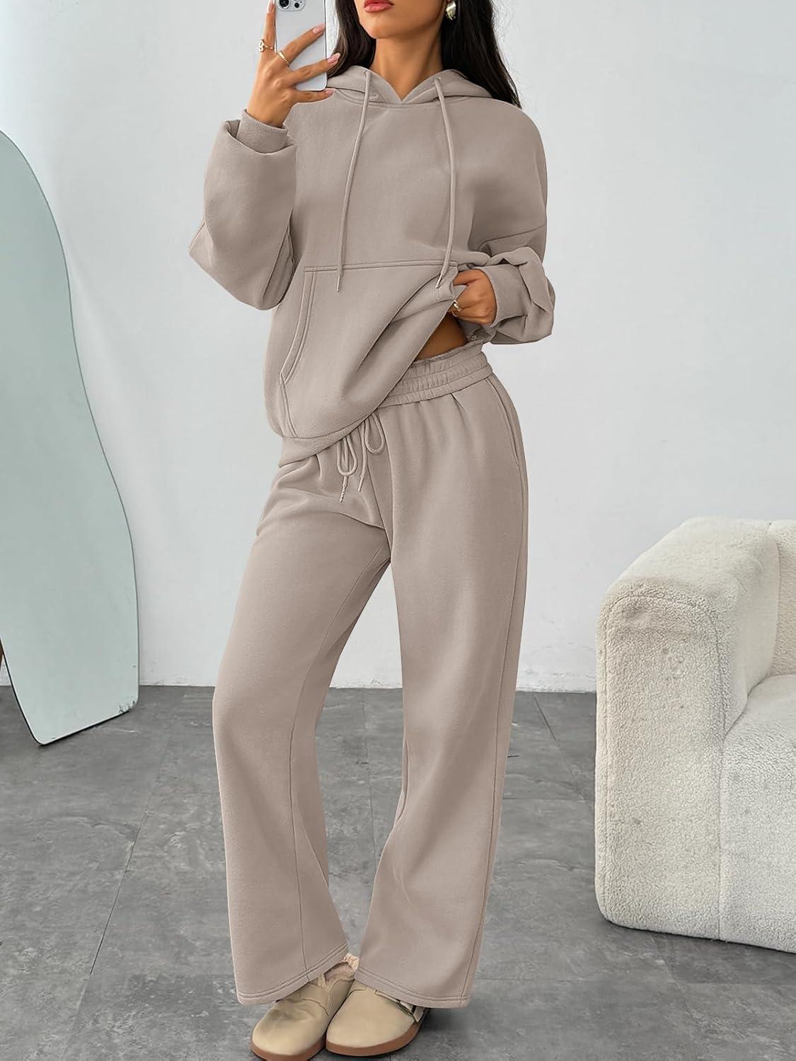 imageTrendy Queen Womens 2 Piece Outfits Lounge Fall Fashion Sets Oversized Sweatshirts Wide Leg Pants Sweatsuits Winter ClothesCoffeegery