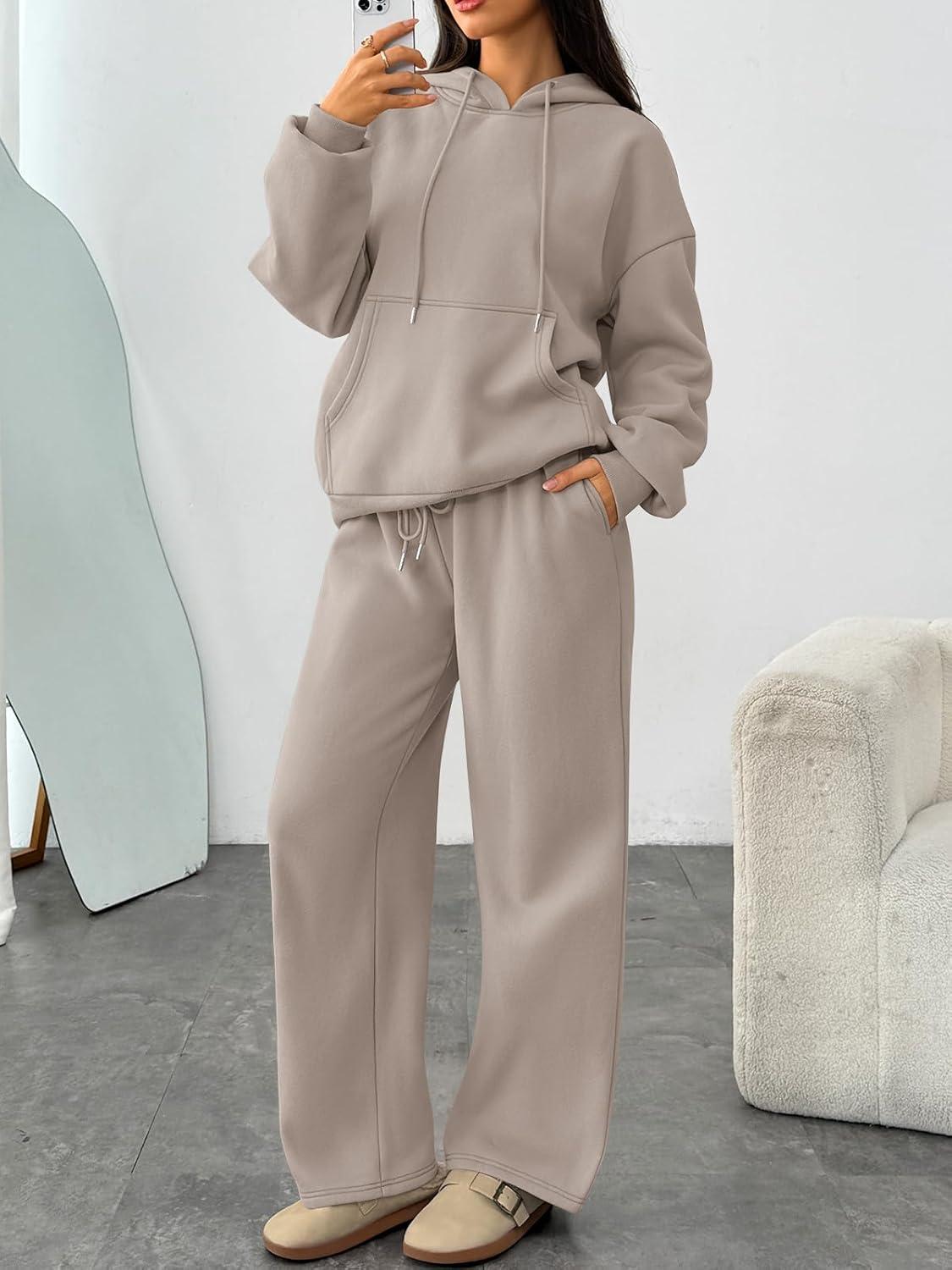 imageTrendy Queen Womens 2 Piece Outfits Lounge Fall Fashion Sets Oversized Sweatshirts Wide Leg Pants Sweatsuits Winter ClothesCoffeegery