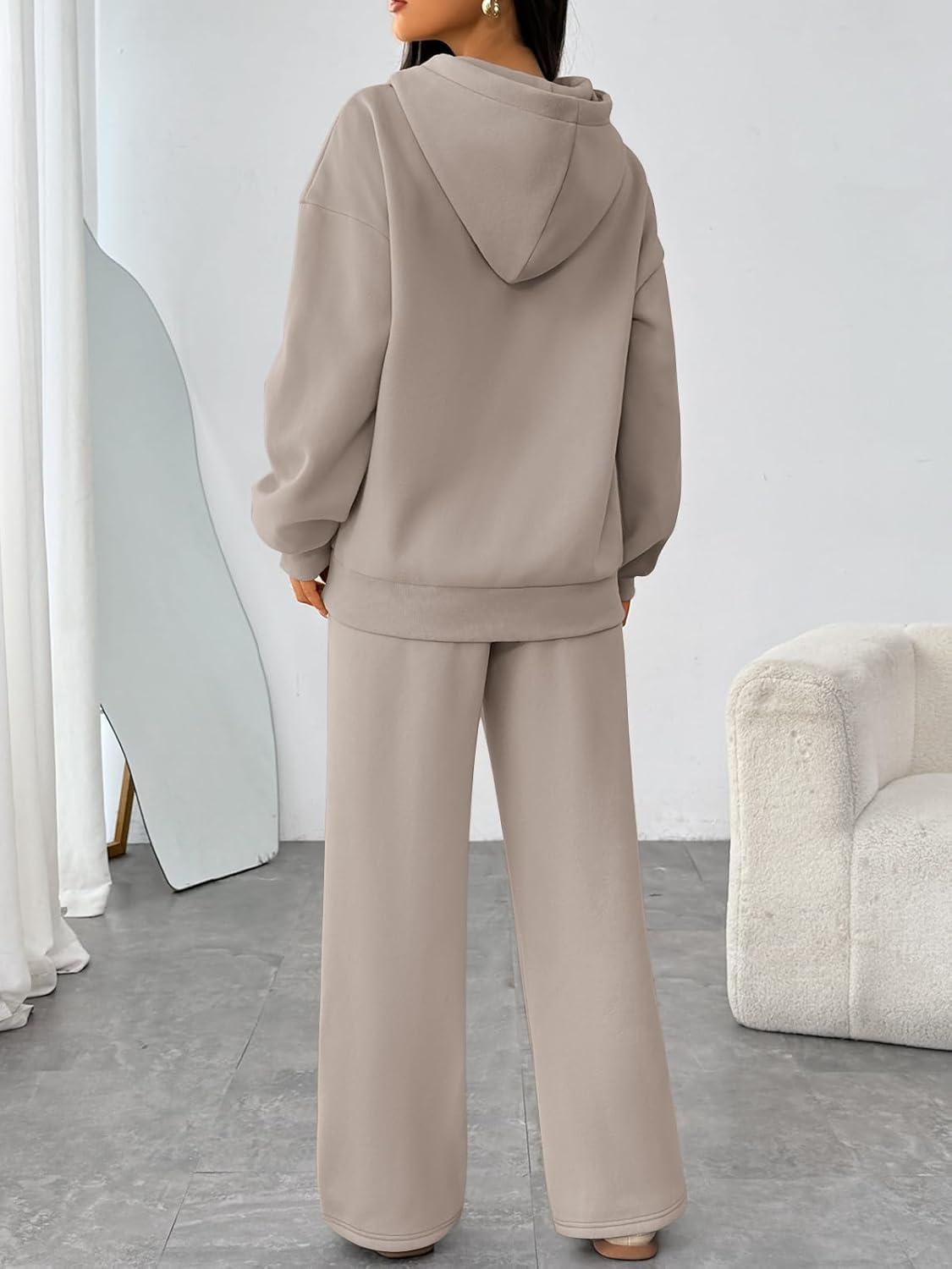 imageTrendy Queen Womens 2 Piece Outfits Lounge Fall Fashion Sets Oversized Sweatshirts Wide Leg Pants Sweatsuits Winter ClothesCoffeegery