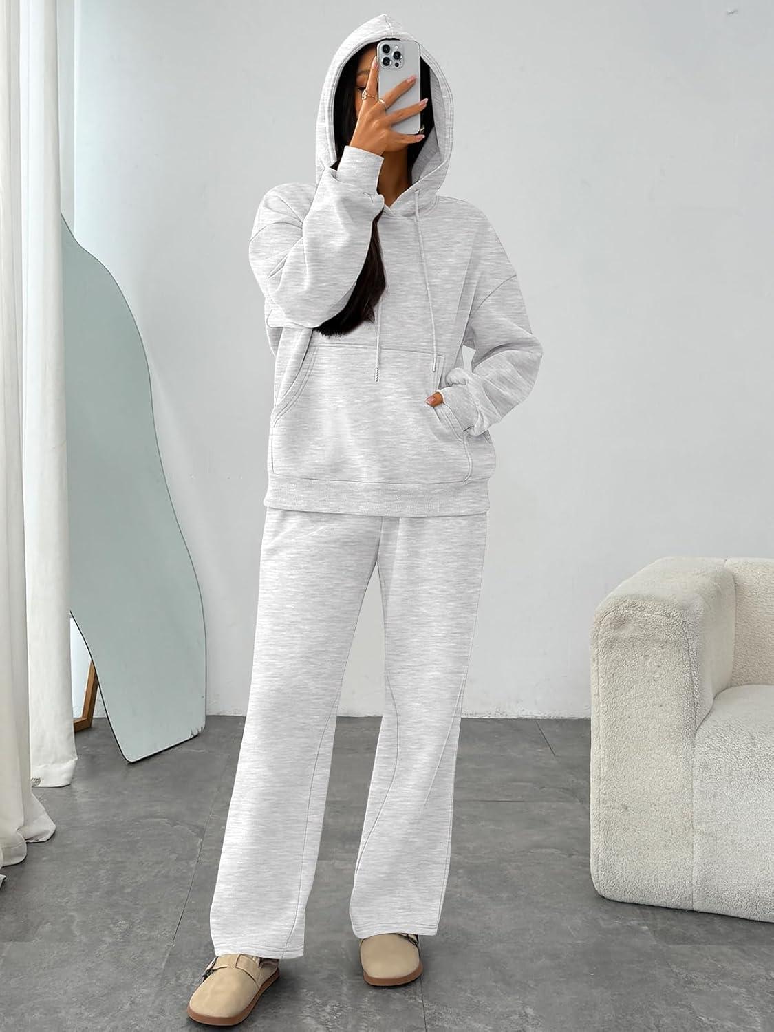 imageTrendy Queen Womens 2 Piece Outfits Lounge Fall Fashion Sets Oversized Sweatshirts Wide Leg Pants Sweatsuits Winter ClothesGery