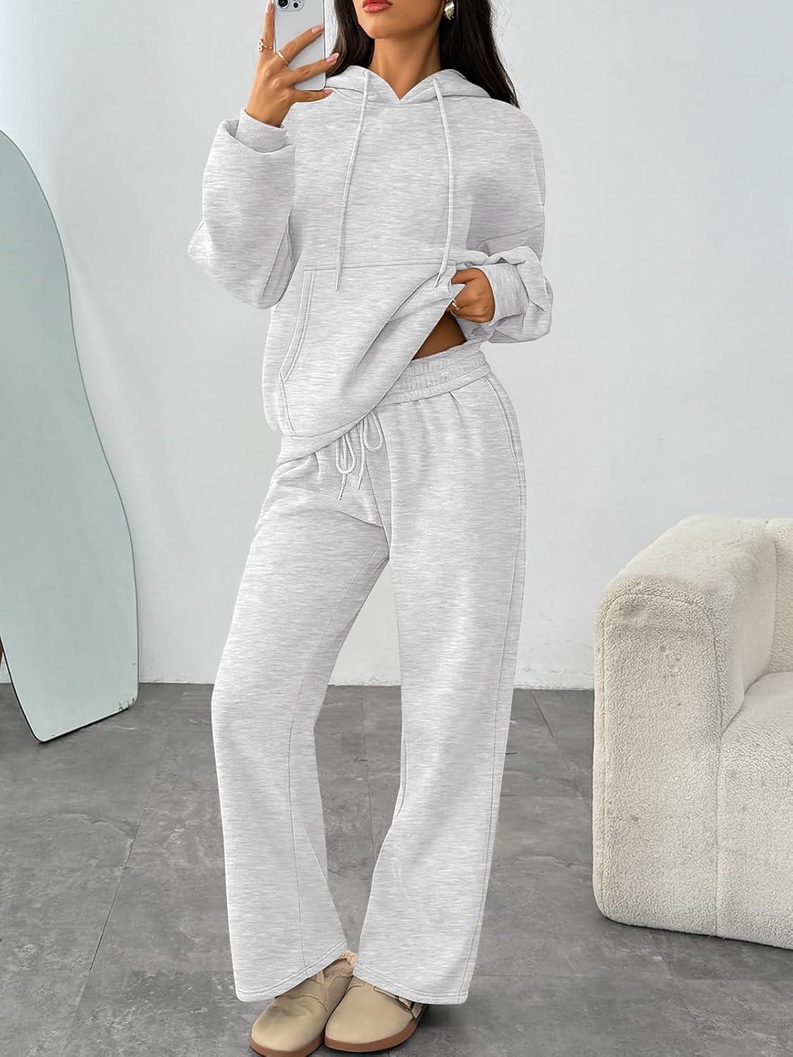 imageTrendy Queen Womens 2 Piece Outfits Lounge Fall Fashion Sets Oversized Sweatshirts Wide Leg Pants Sweatsuits Winter ClothesGery