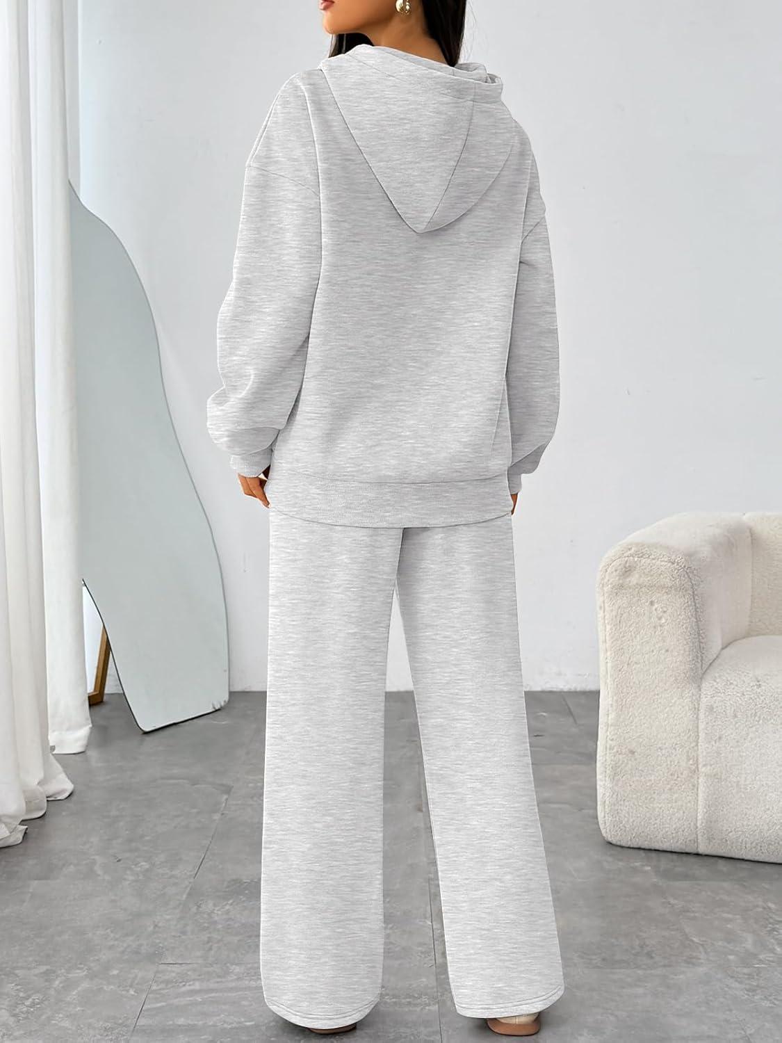 imageTrendy Queen Womens 2 Piece Outfits Lounge Fall Fashion Sets Oversized Sweatshirts Wide Leg Pants Sweatsuits Winter ClothesGery