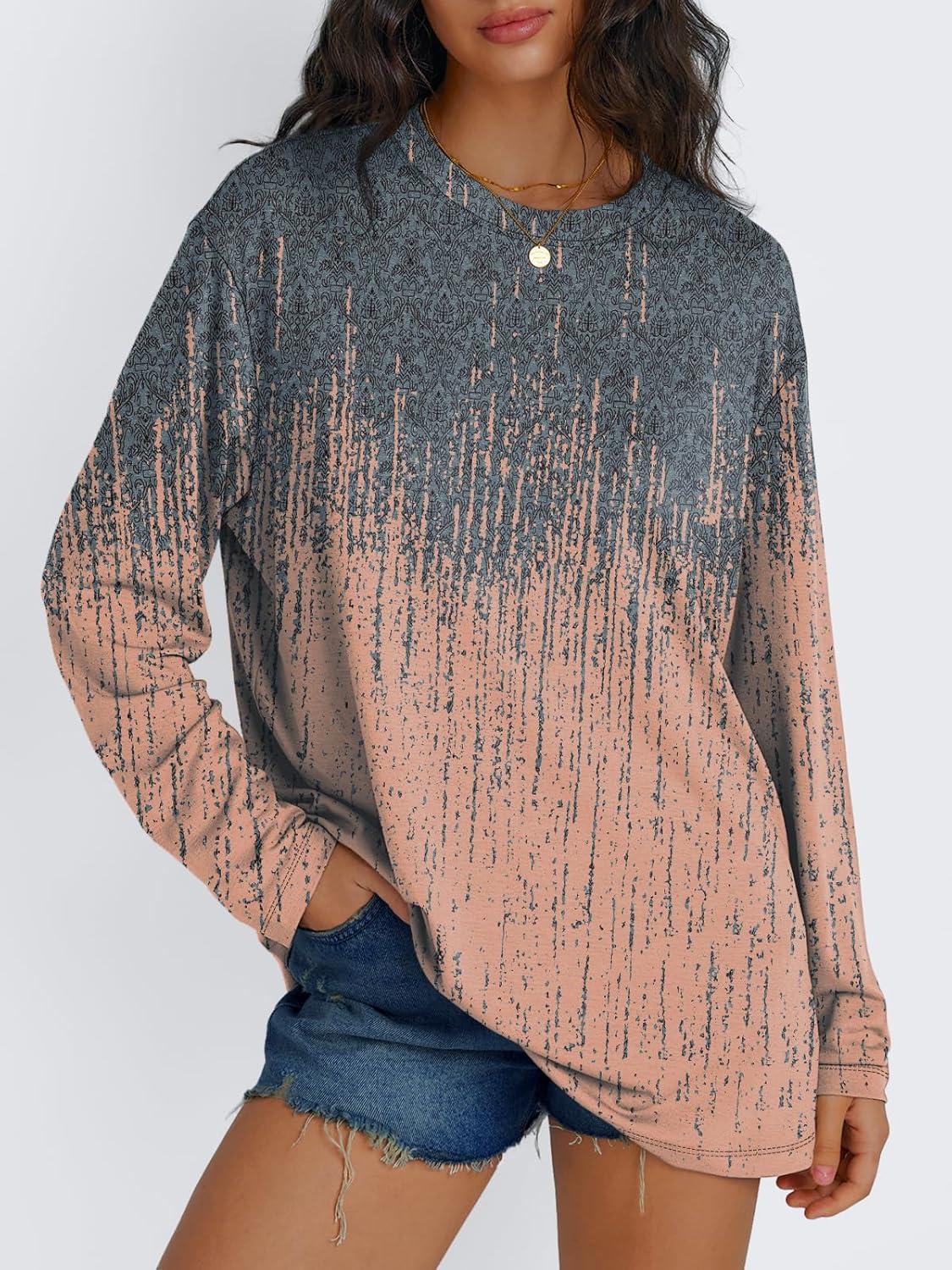 imageTrendy Queen Womens Oversized Long Sleeve T Shirts 2025 Basic Crewneck Tee Fall Tops Casual Workout Y2K ClothesBoho Colorblock